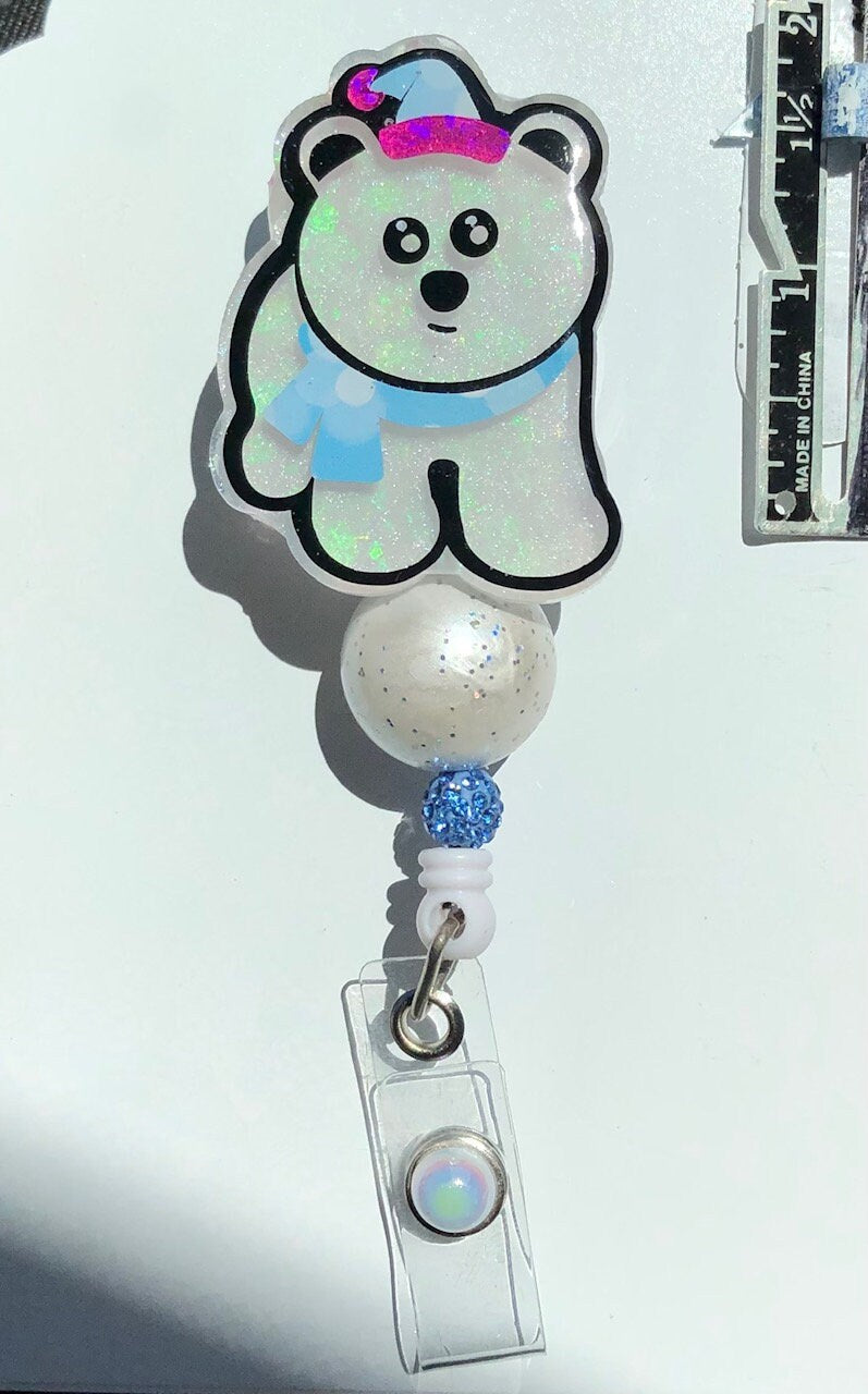 Polar Bear - 2" retractable Badge Reel with Alligator Clip. Great for anyone required to wear a badge