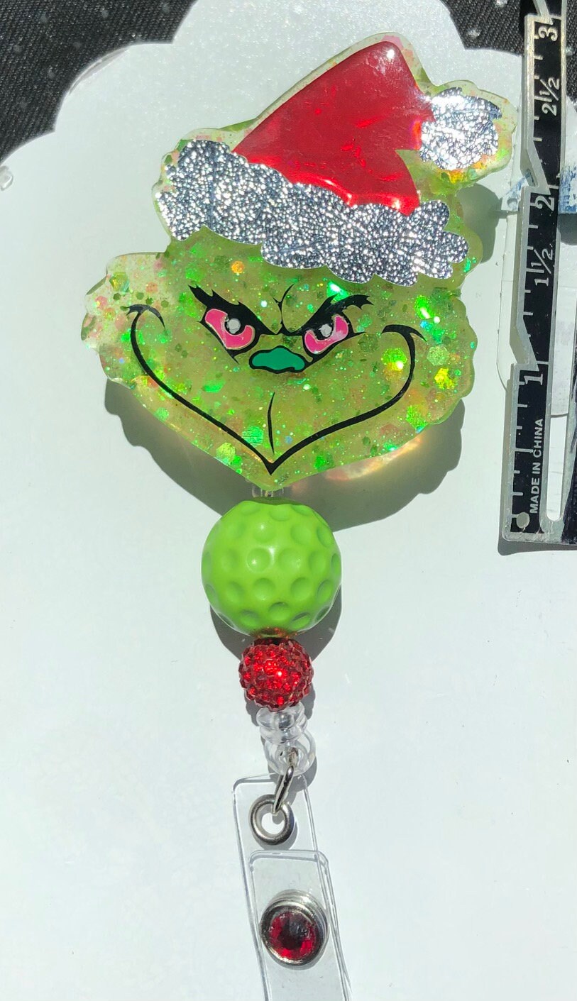 Christmas - Green Monster - 2.5" retractable Badge Reel with Alligator Clip. Great for anyone required to wear a badge