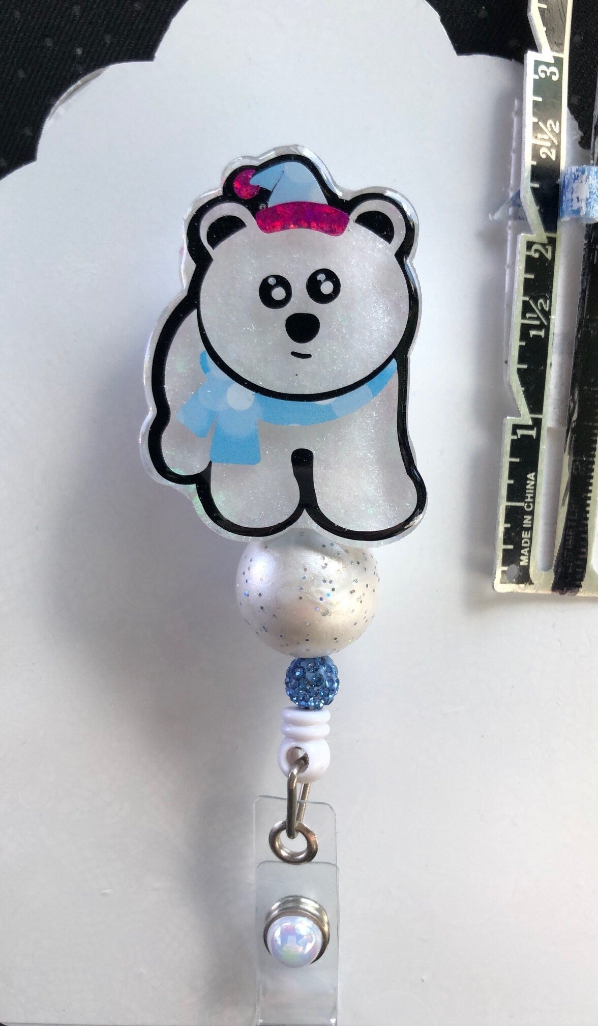 Polar Bear - 2" retractable Badge Reel with Alligator Clip. Great for anyone required to wear a badge