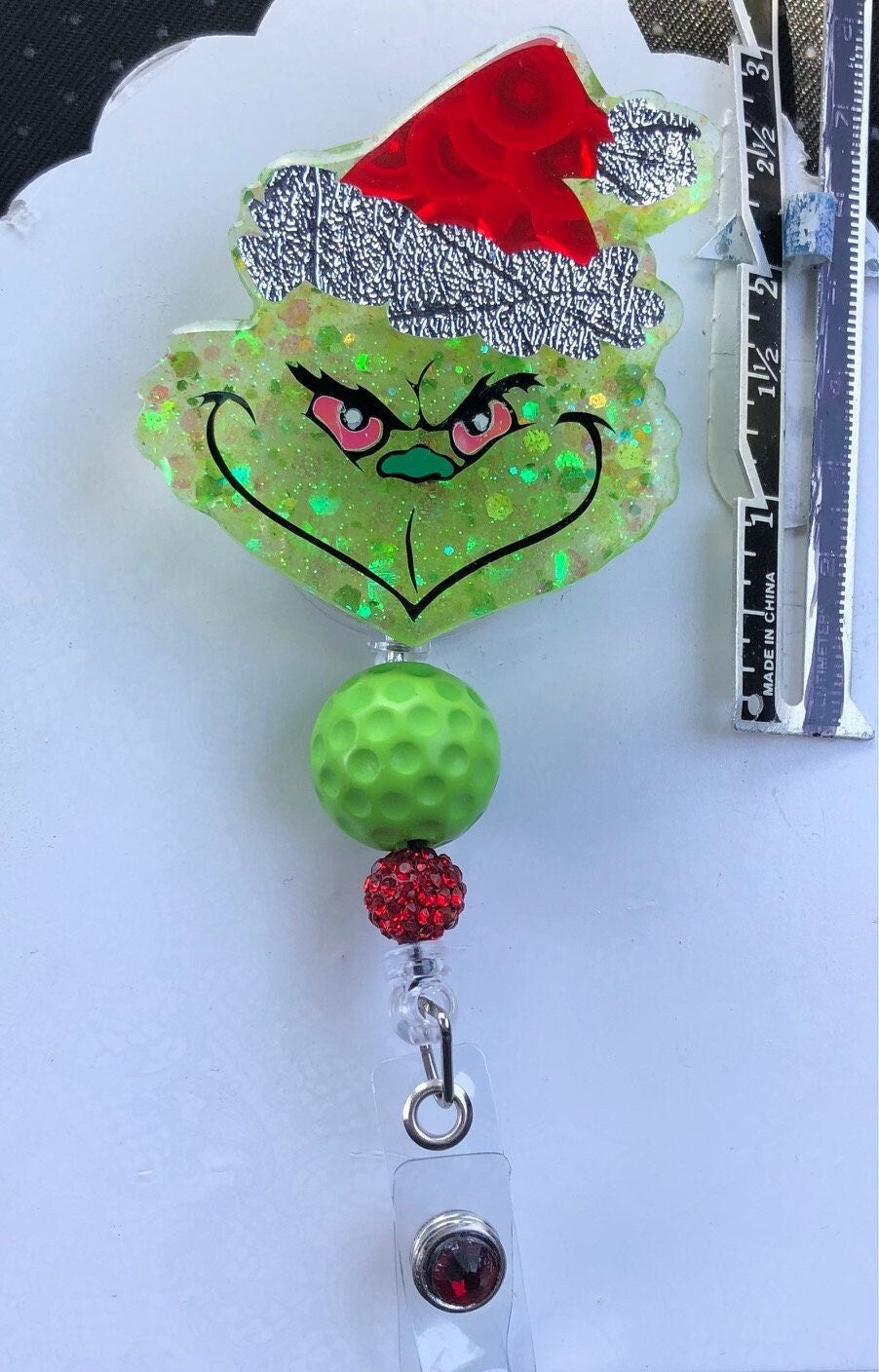 Christmas - Green Monster - 2.5" retractable Badge Reel with Alligator Clip. Great for anyone required to wear a badge