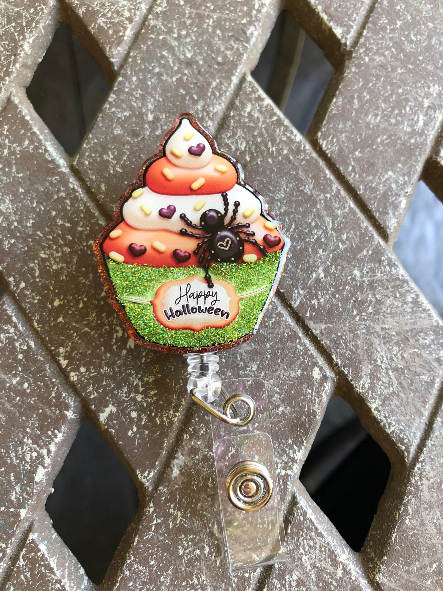 Halloween Cupcake - Badge Reel - retractable Badge Reel with ALLIGATOR Clip.