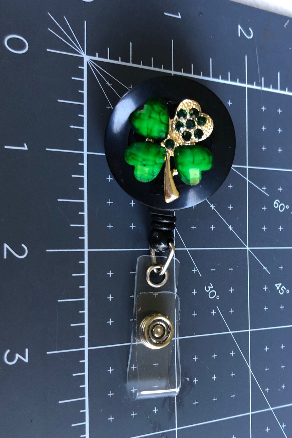 Four-leaf Clover - good luck - Retractable Alloy Badge Reel with ALLIGATOR Clip