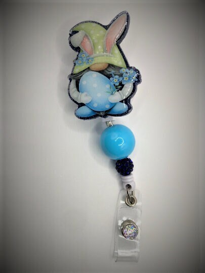 Cute Easter Gnome - 2" retractable Badge Reel with Alligator Clip. Great for anyone required to wear a badge