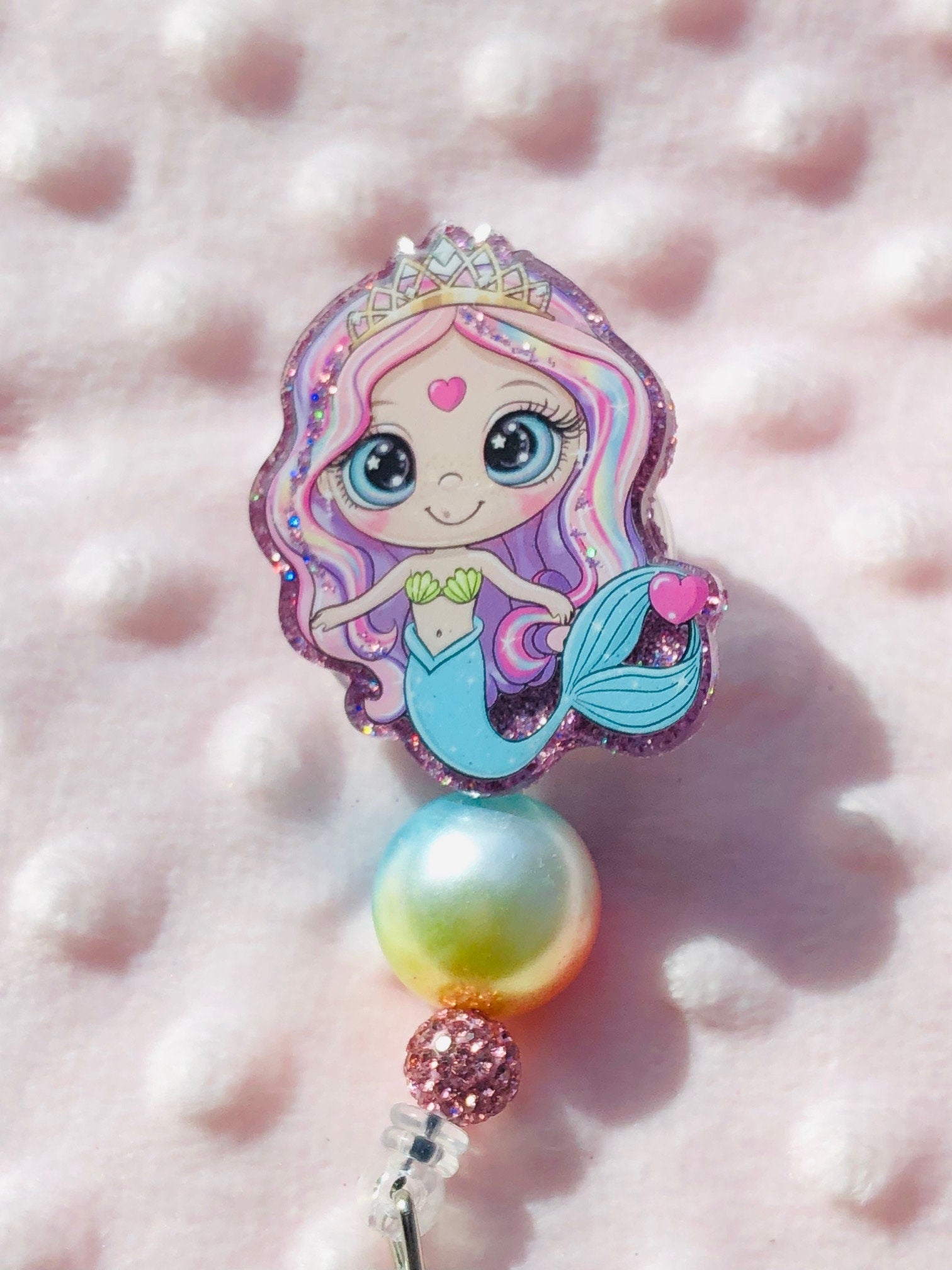 Cute Mermaid - retractable Badge Reel with Alligator Clip. Great for anyone required to wear a badge