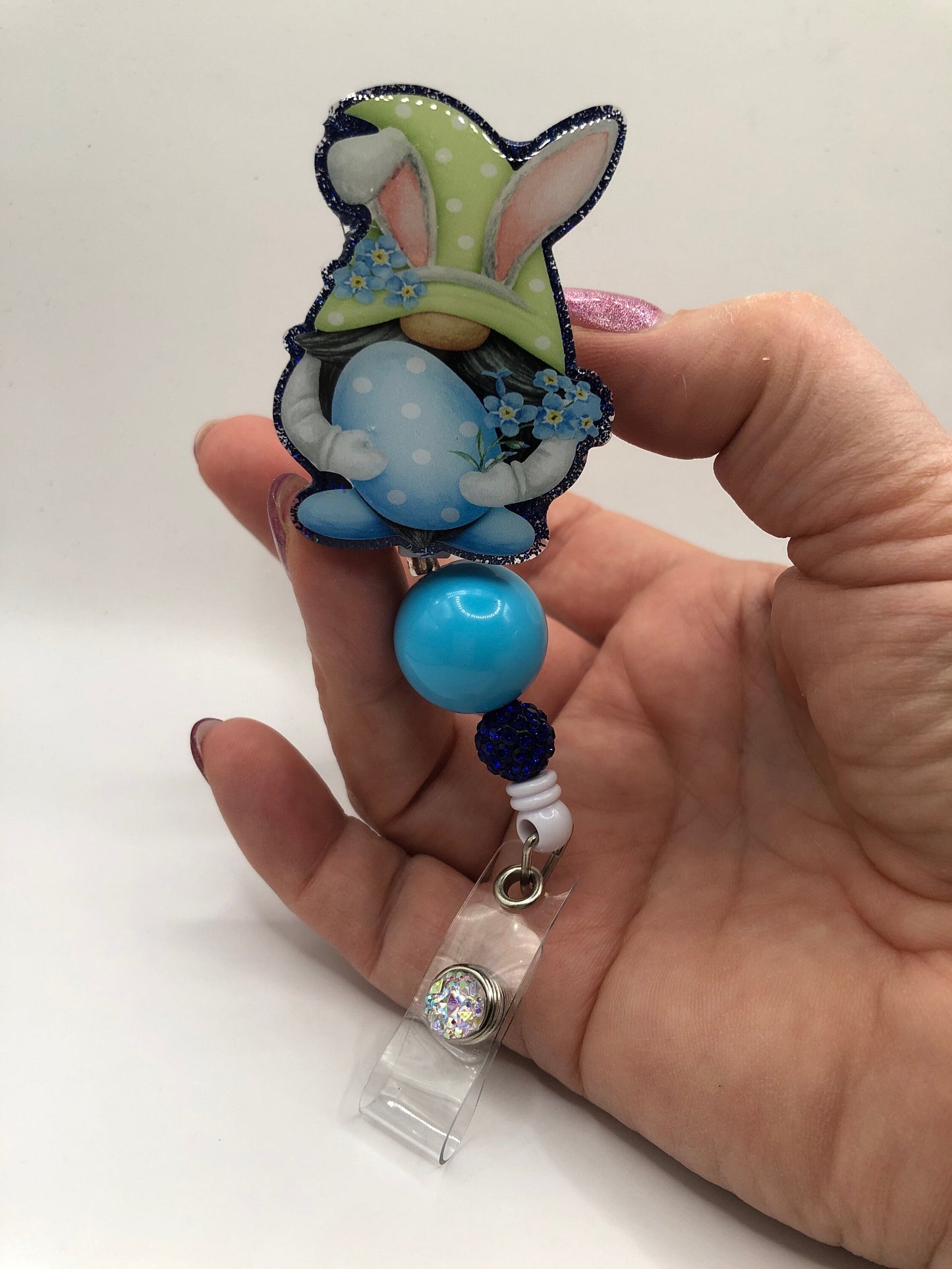 Cute Easter Gnome - 2" retractable Badge Reel with Alligator Clip. Great for anyone required to wear a badge