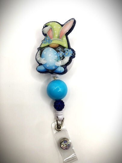 Cute Easter Gnome - 2" retractable Badge Reel with Alligator Clip. Great for anyone required to wear a badge