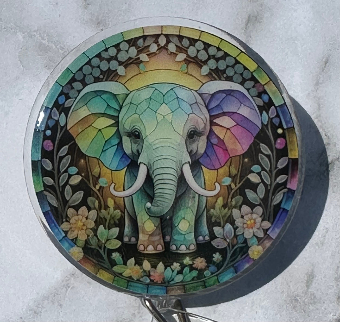 Elephant - with or without Glitter - approx 2" retractable Badge Reel with Alligator Clip. Great for anyone required to wear a badge