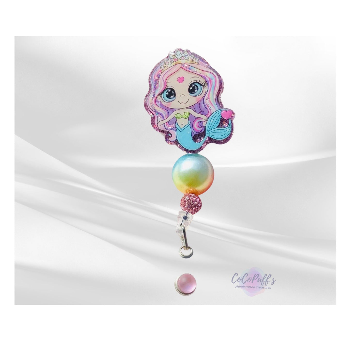 Cute Mermaid - retractable Badge Reel with Alligator Clip. Great for anyone required to wear a badge