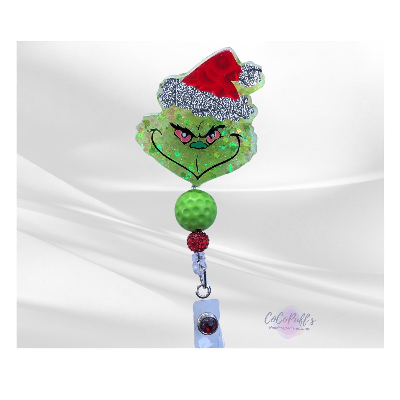 Christmas - Green Monster - 2.5" retractable Badge Reel with Alligator Clip. Great for anyone required to wear a badge