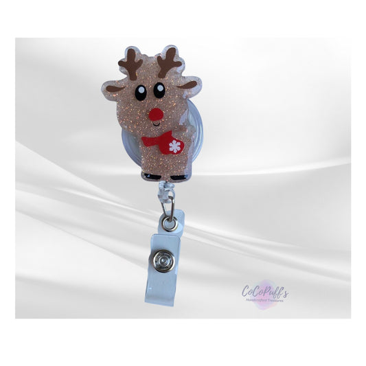 Cute Reindeer - Badge Reel - retractable Badge Reel with ALLIGATOR Clip.