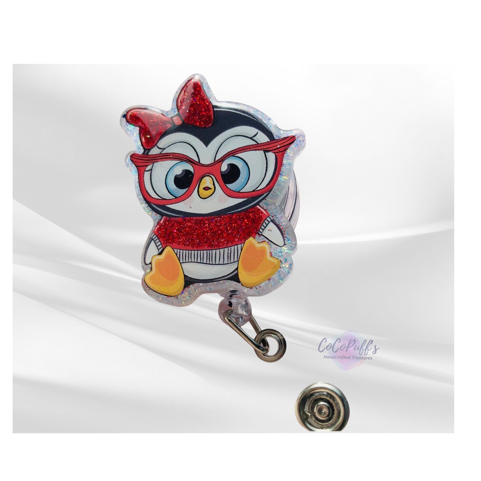 Cute Penguin - retractable Badge Reel with Alligator Clip. Great for anyone required to wear a badge