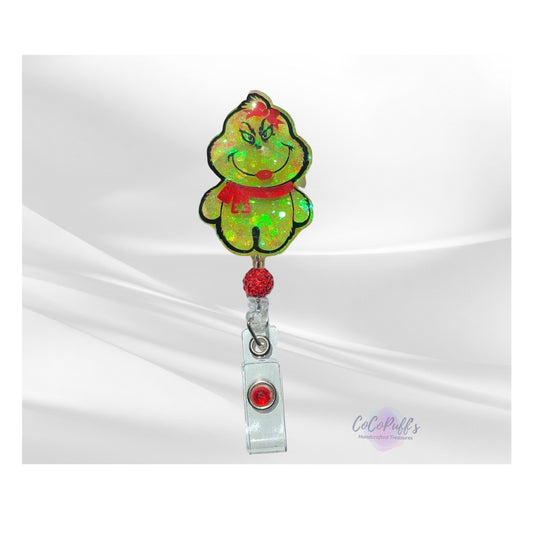 Little Furry Thing, Girl - Christmas - 2" retractable Badge Reel with Alligator Clip. Great for anyone required to wear a badge