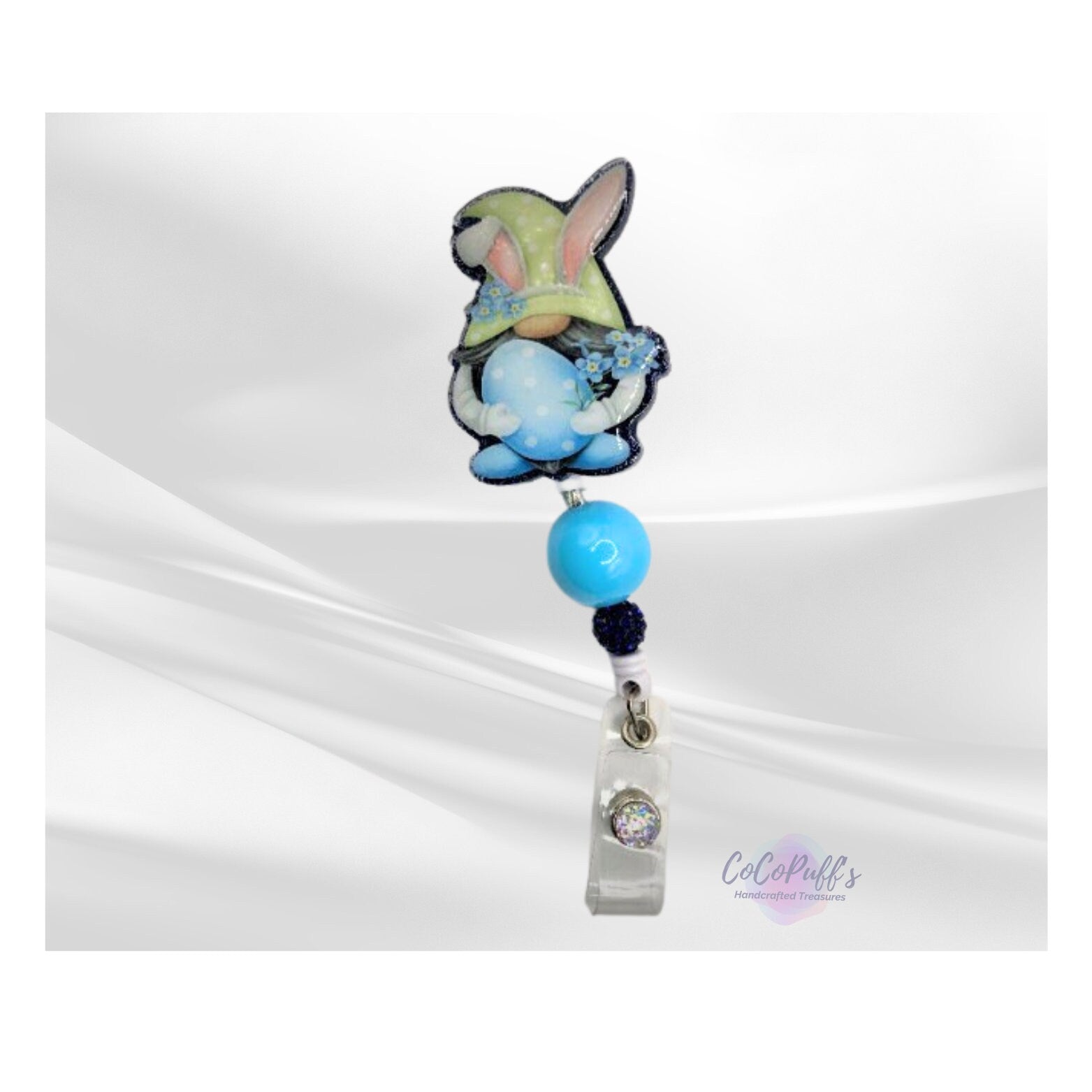 Cute Easter Gnome - 2" retractable Badge Reel with Alligator Clip. Great for anyone required to wear a badge