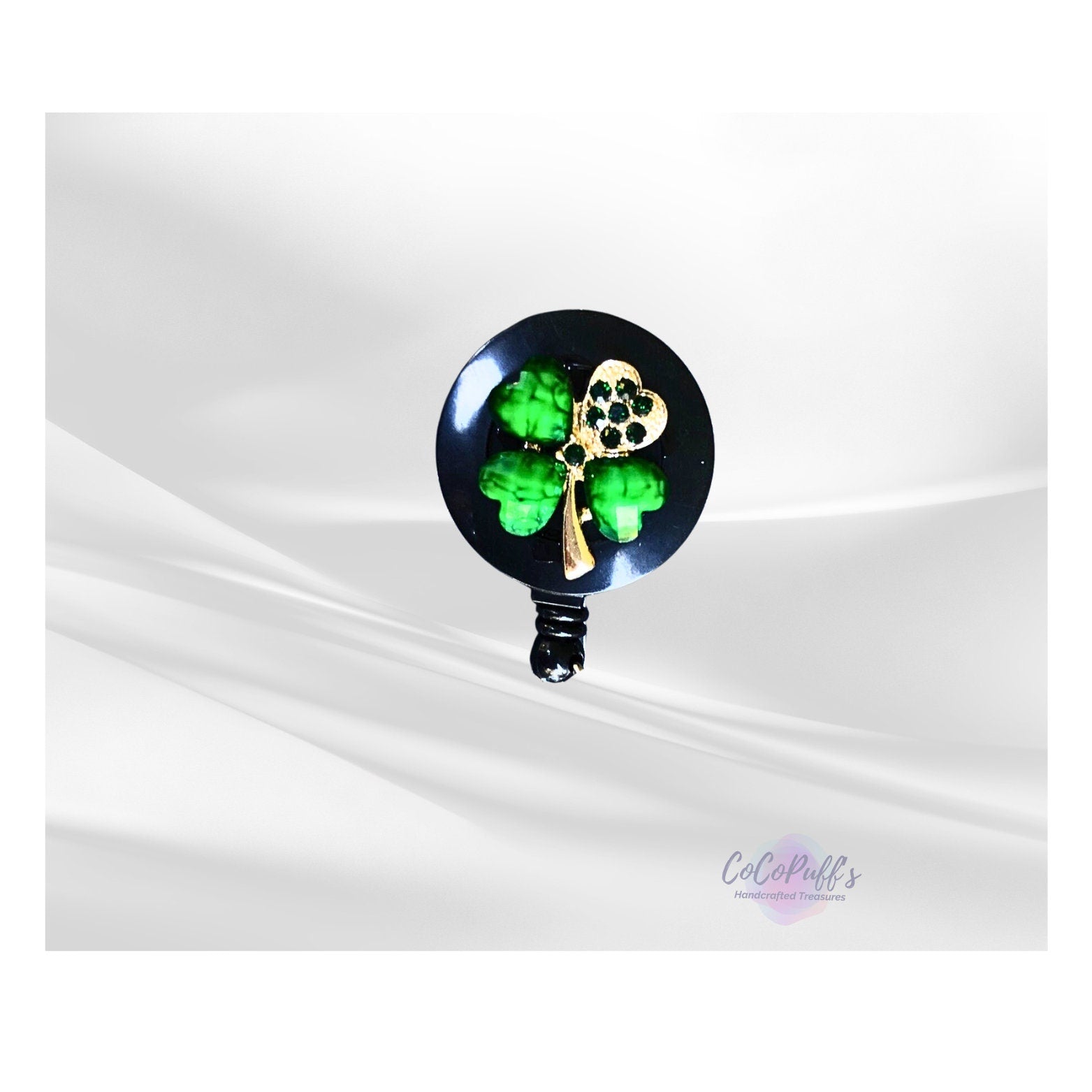 Four-leaf Clover - good luck - Retractable Alloy Badge Reel with ALLIGATOR Clip