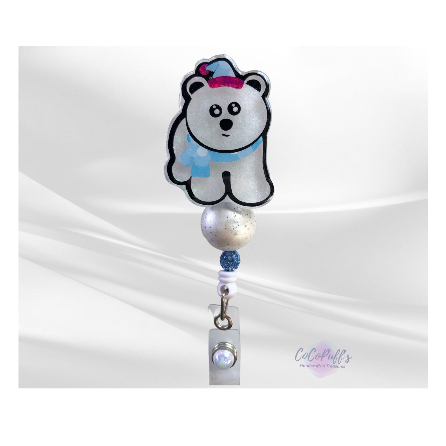 Polar Bear - 2" retractable Badge Reel with Alligator Clip. Great for anyone required to wear a badge