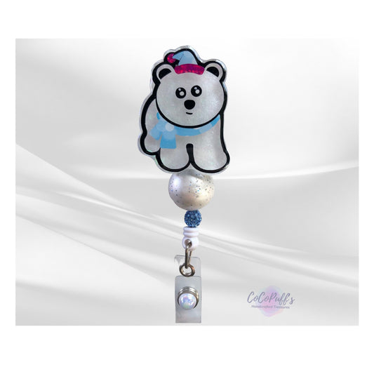 Polar Bear - 2" retractable Badge Reel with Alligator Clip. Great for anyone required to wear a badge