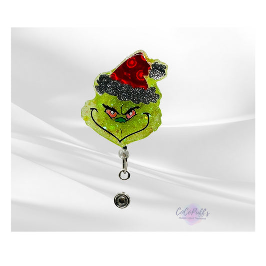 2" Christmas - retractable Badge Reel with Alligator Clip. Great for anyone required to wear a badge